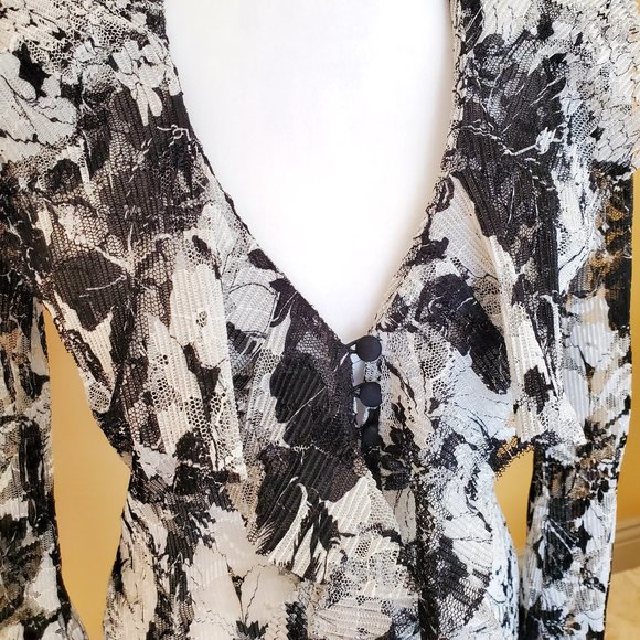 Button Down Black and White Lace Blouse - Picture 2 of 15